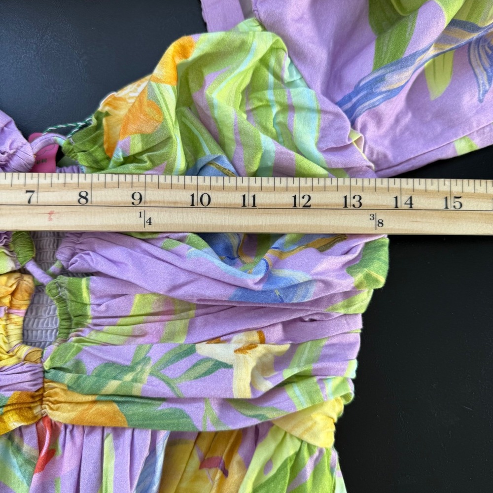 Farm Rio Oasis Tropical Lilac Purple Parrot Floral Maxi Dress Women's Small - Picture 13 of 14